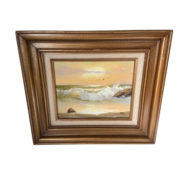 Vintage Oil Seascape Painting on Canvas Board Signed Frame Marked Mexico - Picture 2 of 10